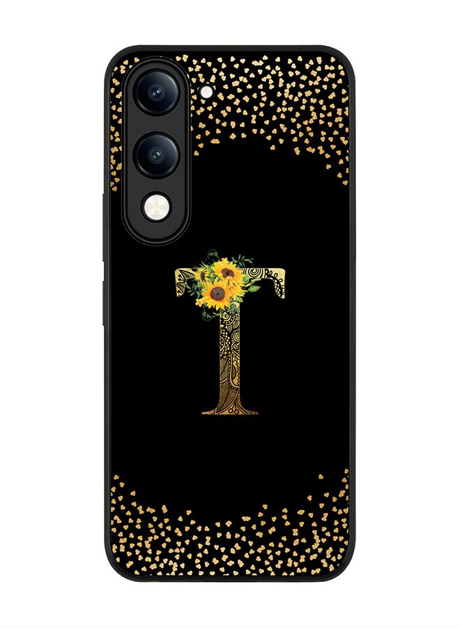 For vivo Y04 / Y29t 5G Case,Slim fit Camera Protection, Shockproof Thin Phone cover  - Custom Floral Monogram - T ( Black )
